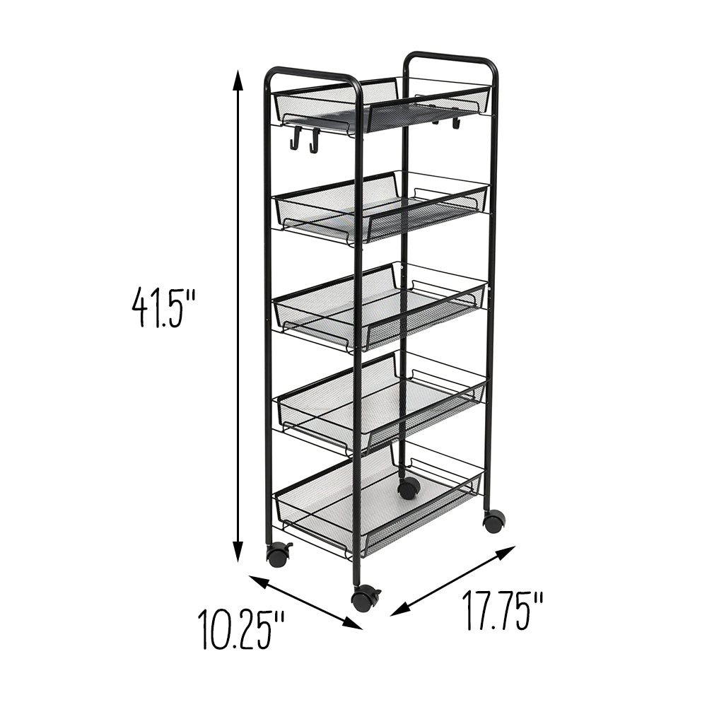 black 5 tier storage cart with 4 hooks black 5 tier storage cart with 4 hooks