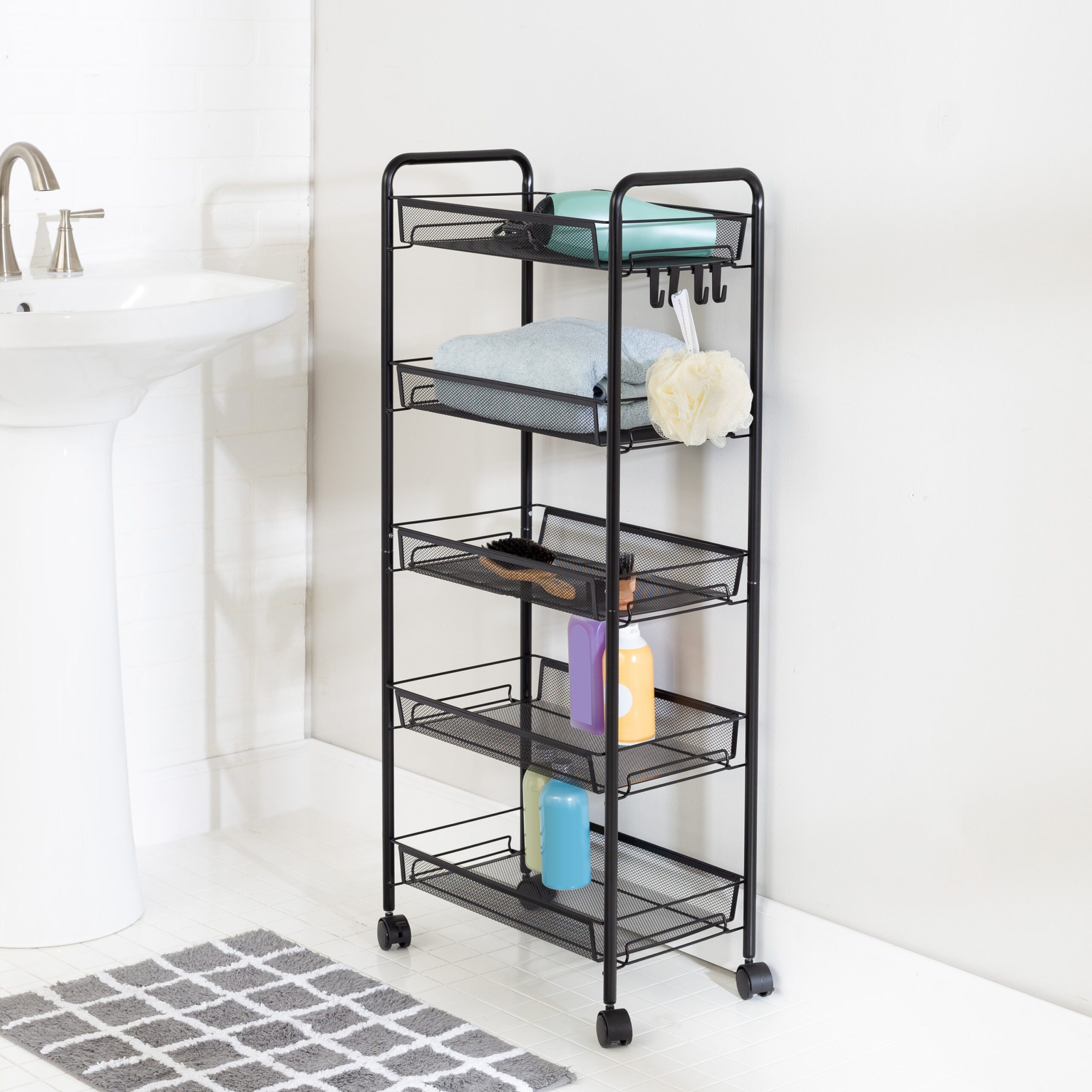 black 5 tier storage cart with 4 hooks black 5 tier storage cart with 4 hooks
