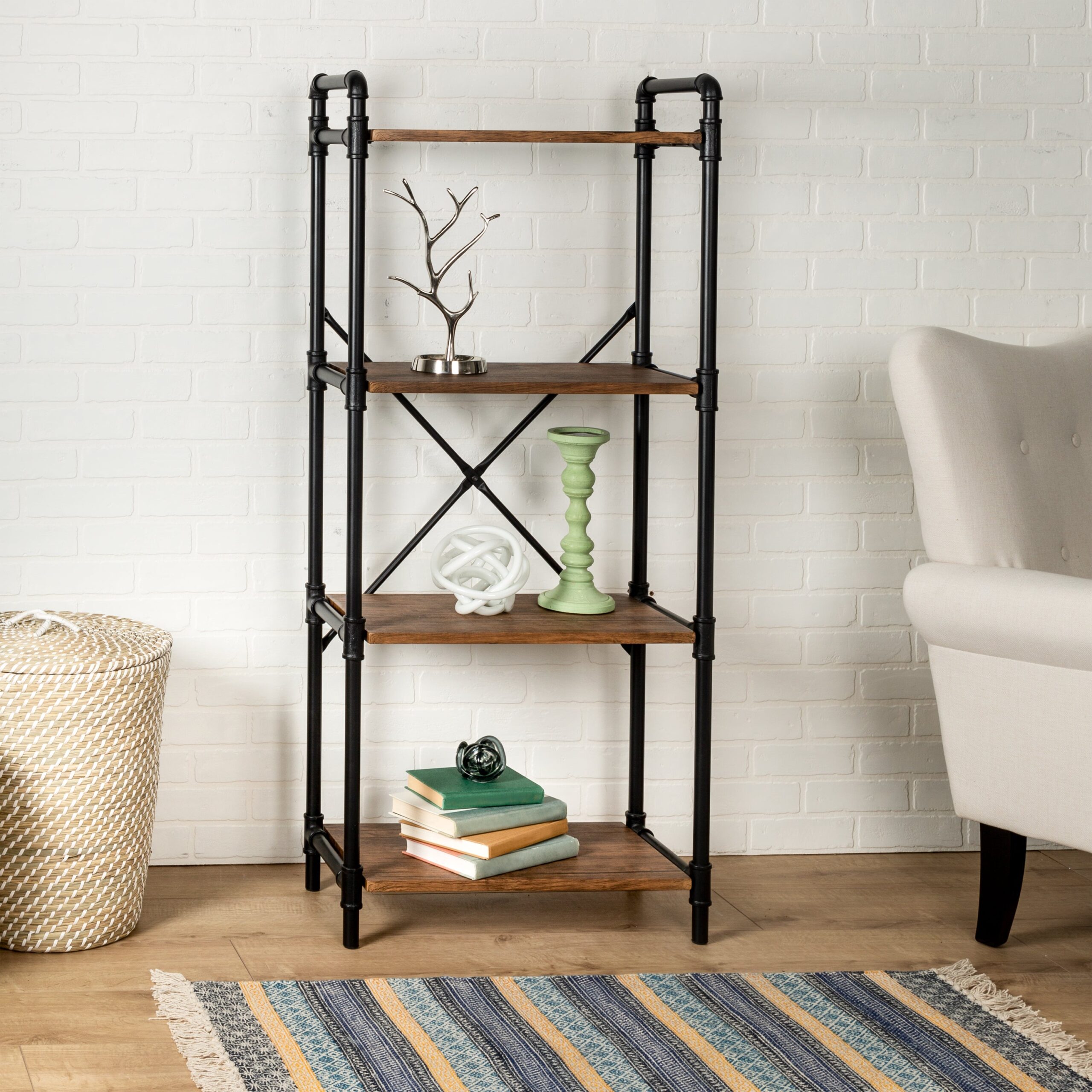 black/brown 4 tier industrial bookshelf black/brown 4 tier industrial bookshelf