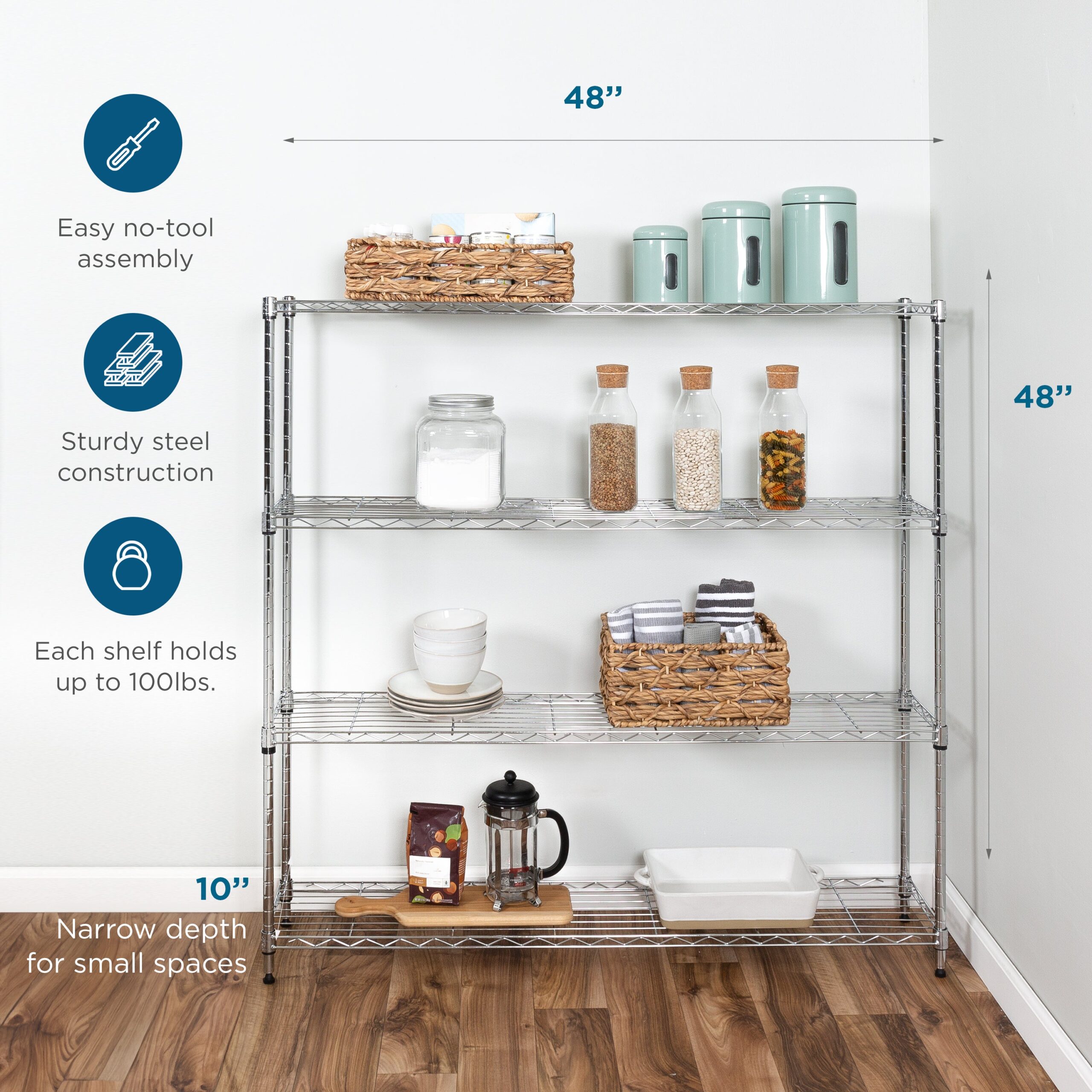 chrome steel 4 tier slim profile wide shelving unit chrome steel 4 tier slim profile wide shelving unit