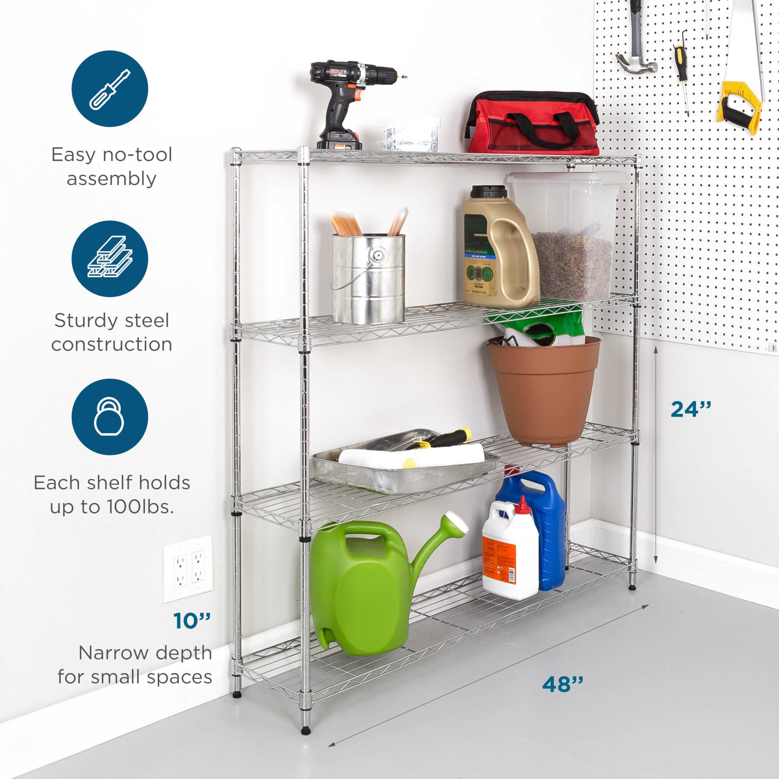 chrome steel 4 tier slim profile wide shelving unit chrome steel 4 tier slim profile wide shelving unit